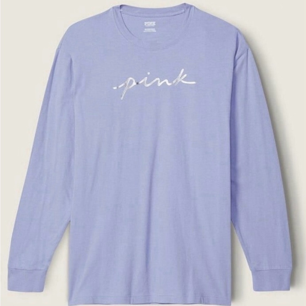 New S Victoria's Secret PINK Light Purple Long Sleeve CAMPUS Tee